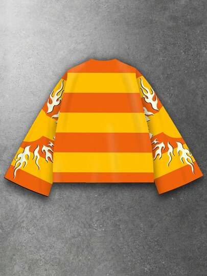 T-shirt à imprimé numérique rayé orange et jaune pour hommes