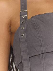 MUSERA Halterneck Buckle Strap Boned Backless Top Fall Autumn Winter Streetwear Cool Night Out Everyday Sexy Onyx - Grey - View 6