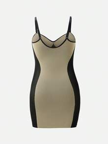 SHEIN 1pc Seamless Sexy S-Shaped Bust Waist Hip Shaping Dress, Black & Apricot Color Block, Plus Size - Black - View 2