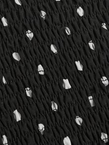 Lyrianda Fall Autumn And Winter Plus Size Black & White Polka Dot Long Sleeve Fitted Waist Shirt With Bow Shoulder Decor, Casual Everyday Wear - Black and White - View 7