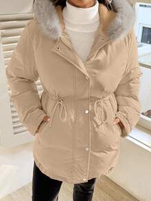 SHEIN Maternity Autumn/Winter Thermal Lined Drawstring Waist Hooded Padded Coat