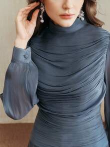 Anewsta Nouvelle robe élégante à col froncé et manches longues pour femmes, convenant pour l'automne, l'hiver, le printemps, le Nouvel An, les fêtes, les mariages, chic, , Noël, les sorties