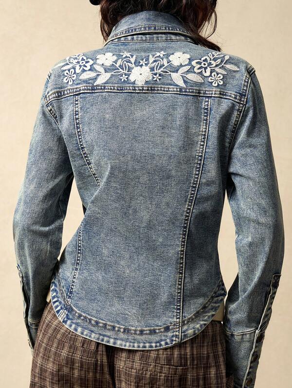 Bohemela 休闲复古花卉刺绣女式衬衫