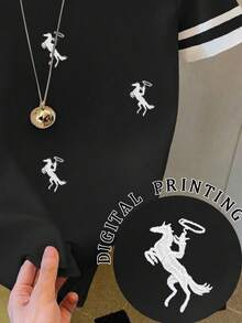 Resyla Women's Casual Commuting Rider Embroidery Contrast Striped Trim Short Sleeve Loose T-Shirt, Summer - Multicolor - View 3