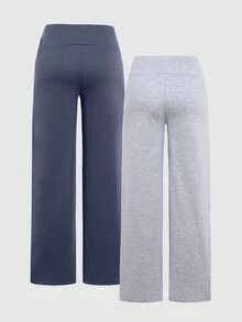 SHEIN Sparklyn 2件套少女休闲百搭日常上学宽松直筒运动裤，秋冬季 - 彩色 - 查看 2