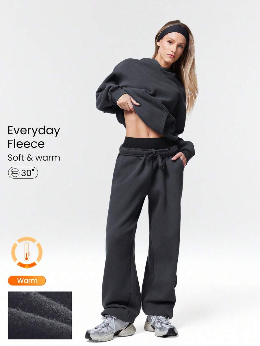 GLOWMODE 30" Everyday Fleece Be Comfy Oversized Fit Adjustable Drawstring Waist Basic Joggers With Side Pockets Daily Casual - Iron Gray - View 1