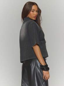 MUSERA Oversized Boxy Fit Washed Denim Shirt Top Only Fall Autumn Winter Streetwear Cool Night Out Everyday Sexy Onyx Spring Summer - Black - View 4