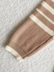 Souflis Souflis Set Kasual Bayi Laki-laki Motif Ksatria dengan Sweater Lengan Raglan Bergaris dan Celana Rajut, Musim Gugur/Dingin - Khaki - View 5