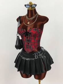 Amplova Áo croptop ống màu đỏ phối chéo phía trước dành cho nữ, thích hợp cho Giáng sinh và Ngày Valentine, năm mới. - Nhiều màu - Xem 6