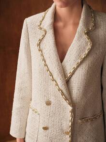 MOTF PREMIUM TWEED CHAIN DETAIL STRUCTURED BLAZER - White - View 3