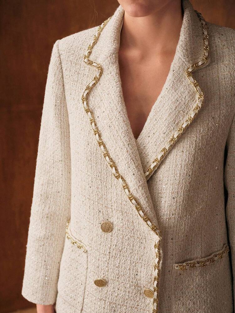 TWEED CHAIN DETAIL STRUCTURED BLAZER