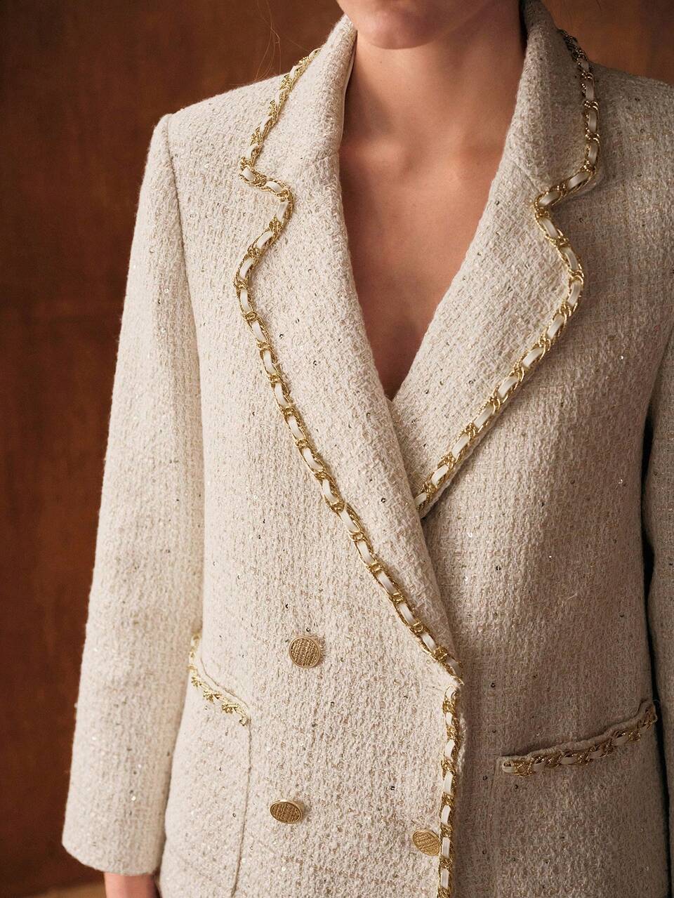 TWEED CHAIN DETAIL STRUCTURED BLAZER
