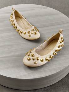 SHUZIA Giày bệt đính đinh tán thời trang dành cho nữ - Thoải mái tuyệt đối và phong cách Punk tinh tế - trắng - Xem 7