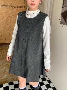 Dazy Plus Thick Woolen Fabric Sleeveless Short Casual Plus Size Women Mini Dress - Grey - View 5