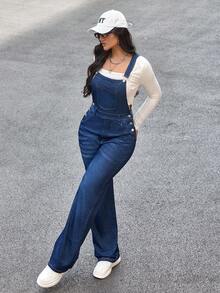 Flexra 女士休闲通勤水洗牛仔背带裤 - 深色水洗藍 - 查看 5