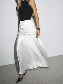 ATUI Studio 女士优雅纯色半身裙，适合通勤 - 白色 - 查看 5