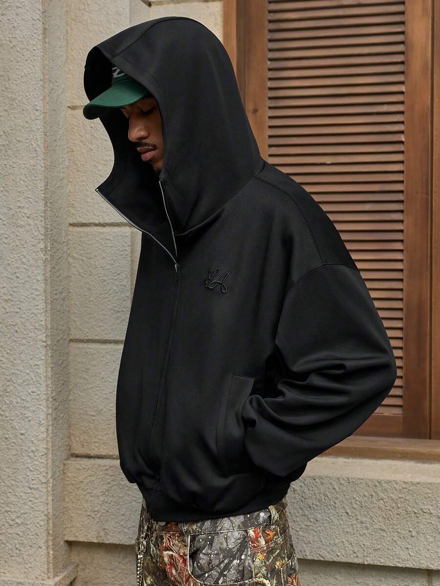 Áo nỉ có mũ thêu 3D thời trang đường phố thường ngày AXEPEAK dành cho nam - màu đen - Xem 1