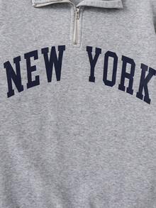 Sweat-shirt-shirt décontracté à demi-zip et col montant avec motif floral gris pour adolescentes et préadolescentes, Sweat-shirt-shirt ample à manches longues avec imprimé graphique minimaliste classique "New York", col rond épais, adapté pour l'automne/l'hiver - Gris - Voir 4