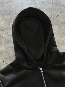 AXEPEAK 男士落肩长袖休闲连帽拉链卫衣 - 黑色 - 查看 3