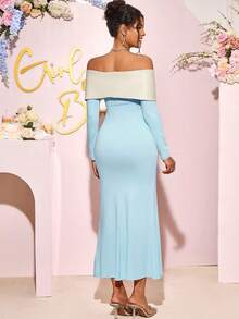 Loomaby 孕妇露肩长袖修身夸张蝴蝶结连衣裙