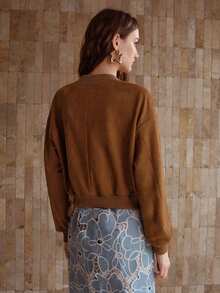 MOTF PREMIUM WOMEN'S AUTUMN/WINTER SUEDE EMBROIDERY FLORAL SHORT JACKET - Brown - View 4