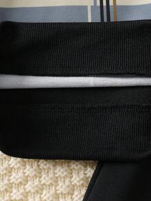 SHEIN Playful Pals 新生男宝宝复古条纹印花长袖圆领卫衣和运动裤套装 - 黑色 - 查看 5