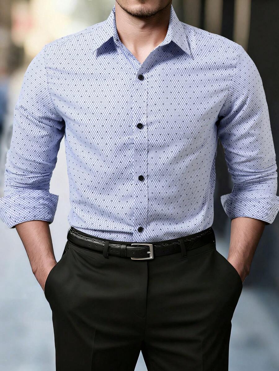 Manfinity Mode Men's Printed Full Sleeve Shirt, For Fall - White - View 1