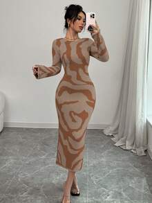 Elenzga Vestido de suéter para mujer con mangas acampanadas - Caqui - Ver 4