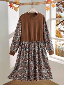 EMERY ROSE Vestido casual de talla grande con parches florales, otoño - Marrón - Ver 8