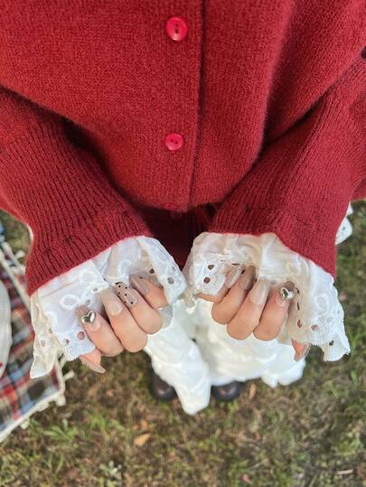 FRIFUL Women's Colorblock Round Neck Long Sleeve Drawstring Hem Bow Cuff Contrast Lace Loose Casual Cardigan, Autumn/Winter