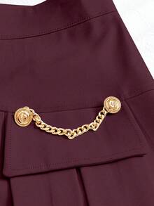 GlowEve 优雅纯色褶皱链条装饰裙 - 中紫紅色 - 查看 5