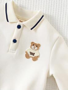 Cozy Pixies 2pcs Baby Boy Cartoon Bear Pattern Knit Soft Crew Neck Long Sleeve Pullover Sweatshirt And Elastic Waist Pants Set