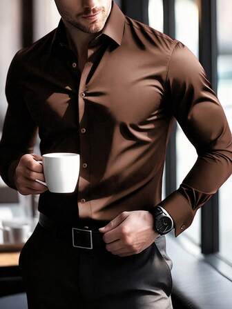 Manfinity Mode Camisa social masculina de manga comprida fúcsia