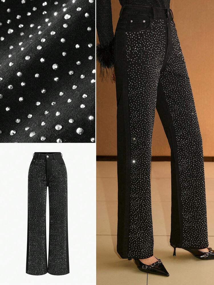 RHINESTONE STRAIGHT LEG JEANS