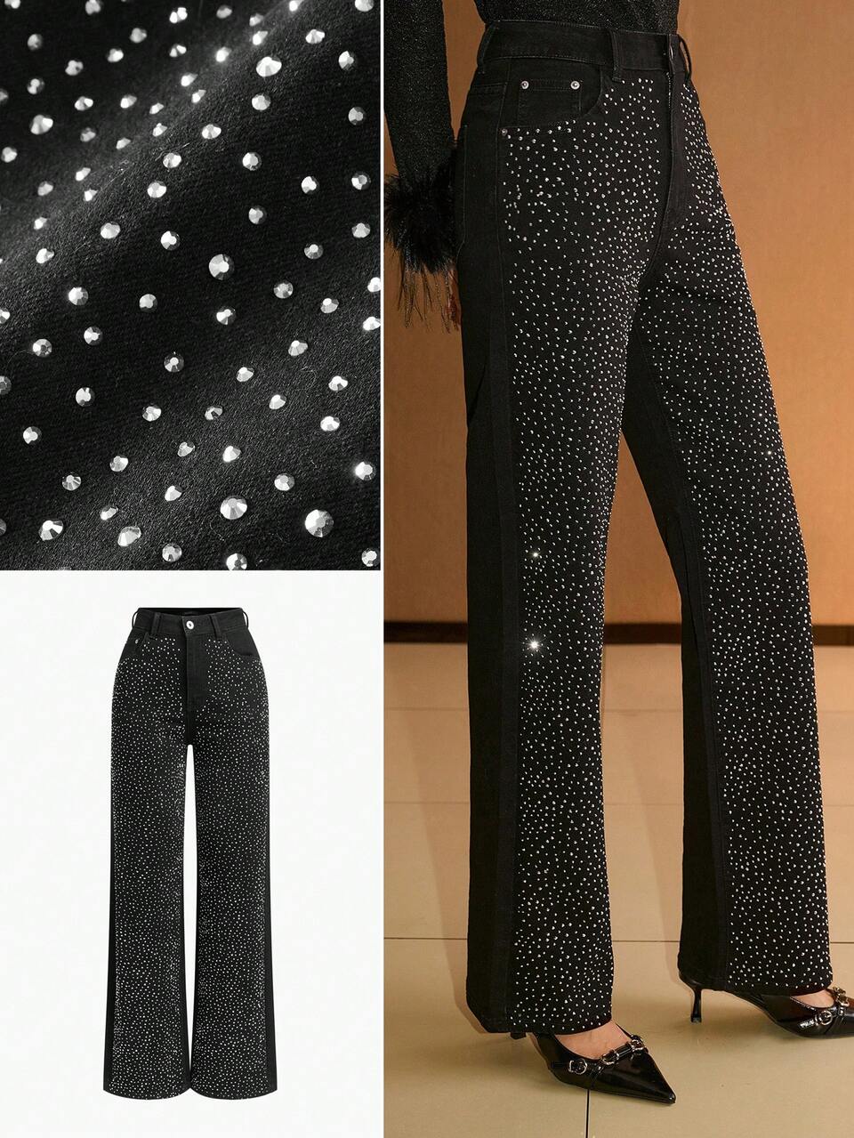 RHINESTONE STRAIGHT LEG JEANS