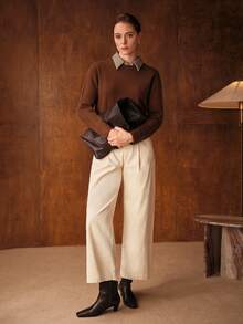 MOTF PREMIUM 100% 羊毛针织圆领长袖毛衣，秋冬 - 咖啡棕 - 查看 4