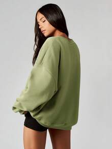 MISSGUIDED 女士圆领宽松版型卫衣，超大袖子和罗纹袖口，休闲舒适 - 卡其色 - 查看 2