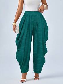 SOLERSUN Women's Fashion Loose Khaki Pleated Pocket Pants - Teal Blue - View 6