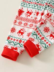 2 件套可爱卡通圣诞图案针织紧身休闲睡衣套装，适合男婴和女婴，中性婴儿服装，婴儿冬装，爸爸和我搭配的服装（3 套单独出售） - 彩色 - 查看 6