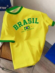 SHEIN EZwear Casual Minimalist English Graphic Round Neck Short Sleeve Loose Women T-Shirt, Suitable For Summer Back To School