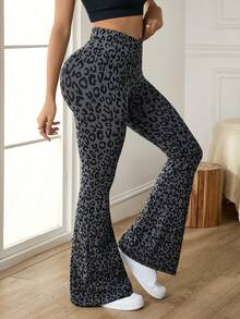 Slayform 豹纹提花无缝高弹力女士运动紧身裤 - 灰色 - 查看 5