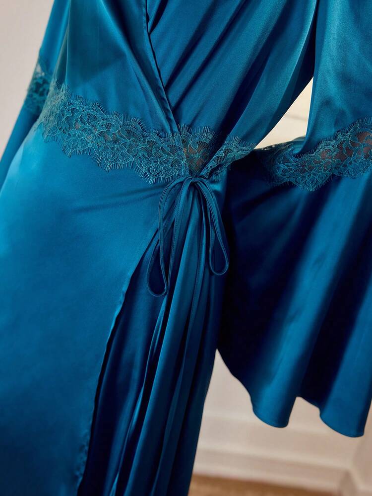ELEGANT CONTRAST LACE TIE SIDE SLEEP DRESS