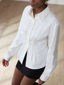 Aveloria Modichic French Fashion Casual Pleated Long Sleeve Shirt - White - View 4