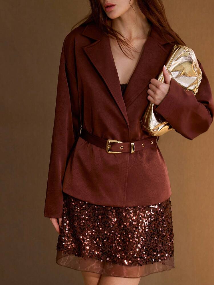 DAMEN STRUKTURIERTER KRAGEN MANTEL