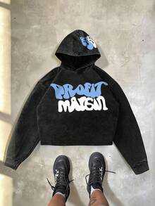 Manfinity EMRG 男士休闲印花卫衣，黑色 - 黑色 - 查看 1