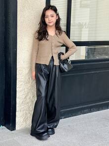 DAZY 少女休闲不对称罗纹开衫