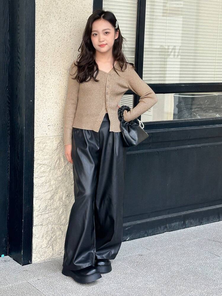 Tween Girls Casual Asymmetrical Ribbed Cardigan