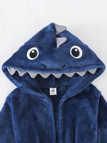 THE HAPPY LOOK Young Boy Cartoon Shark Hooded Long Sleeve Drawstring Sweatshirt - Multicolor - View 6