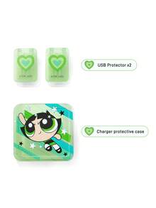 THE POWERPUFF GIRLS X SHEIN 3 Pcs Data Line Protective Cover, Suitable For IPhone Charger, Cherry Printing Pattern, Charger Protective Cover (Without Data Line),Gift Ideas - Green - View 3
