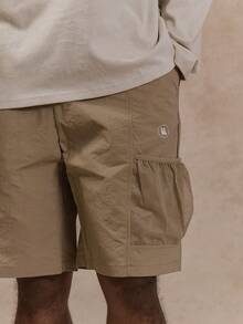 Musero Men Long Line Nylon Tech Cargo Streetstyle Shorts Tonal Fabric Belt Elasticated Waistband Autumn Winter Wardrobe - Khaki - View 5
